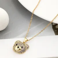 304 Stainless Steel Copper 18K Gold Plated Inlay Bear Zircon Pendant Necklace main image 4