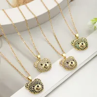 304 Stainless Steel Copper 18K Gold Plated Inlay Bear Zircon Pendant Necklace main image 3
