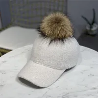 Hat Women's Autumn And Winter Korean Fashion Cap Plush  Winter Windproof Warm Cap Raccoon Fur Ball Baseball Cap sku image 4