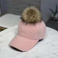 Hat Women's Autumn And Winter Korean Fashion Cap Plush  Winter Windproof Warm Cap Raccoon Fur Ball Baseball Cap sku image 5