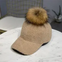Hat Women's Autumn And Winter Korean Fashion Cap Plush  Winter Windproof Warm Cap Raccoon Fur Ball Baseball Cap sku image 6