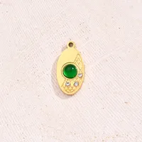 Best Seller In Europe And America DIY Ornament Accessories Furnace Vacuum Plating Micro-Inlaid Glass Rhinestone Green Glass Embossed Round Oval Love Heart Pendant main image 3