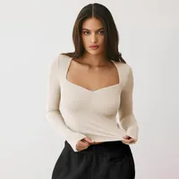 Spring And Summer New  Style Square Collar Long Sleeve Top Sexy Slim Fashion Solid Color Inside sku image 24