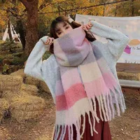 Rainbow Plaid Scarf Women's Autumn And Winter Thickened Mohair Student Couple  Contrast Color Matching  Thickened main image 1