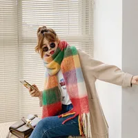 Rainbow Plaid Scarf Women's Autumn And Winter Thickened Mohair Student Couple  Contrast Color Matching  Thickened main image 2