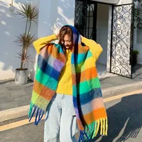 Rainbow Plaid Scarf Women's Autumn And Winter Thickened Mohair Student Couple  Contrast Color Matching  Thickened main image 3