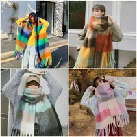 Rainbow Plaid Scarf Women's Autumn And Winter Thickened Mohair Student Couple  Contrast Color Matching  Thickened main image 4