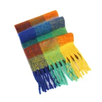 Rainbow Plaid Scarf Women's Autumn And Winter Thickened Mohair Student Couple  Contrast Color Matching  Thickened main image 5