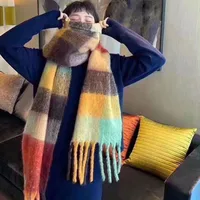 Rainbow Plaid Scarf Women's Autumn And Winter Thickened Mohair Student Couple  Contrast Color Matching  Thickened sku image 2