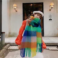 Rainbow Plaid Scarf Women's Autumn And Winter Thickened Mohair Student Couple  Contrast Color Matching  Thickened sku image 4