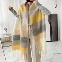 Rainbow Plaid Scarf Women's Autumn And Winter Thickened Mohair Student Couple  Contrast Color Matching  Thickened sku image 5