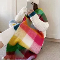 Rainbow Plaid Scarf Women's Autumn And Winter Thickened Mohair Student Couple  Contrast Color Matching  Thickened sku image 6