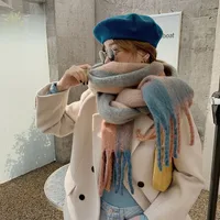 Rainbow Plaid Scarf Women's Autumn And Winter Thickened Mohair Student Couple  Contrast Color Matching  Thickened sku image 26