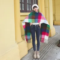 Rainbow Plaid Scarf Women's Autumn And Winter Thickened Mohair Student Couple  Contrast Color Matching  Thickened sku image 8