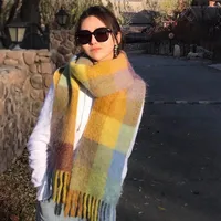 Rainbow Plaid Scarf Women's Autumn And Winter Thickened Mohair Student Couple  Contrast Color Matching  Thickened sku image 9