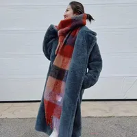 Rainbow Plaid Scarf Women's Autumn And Winter Thickened Mohair Student Couple  Contrast Color Matching  Thickened sku image 10
