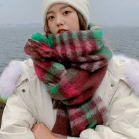Rainbow Plaid Scarf Women's Autumn And Winter Thickened Mohair Student Couple  Contrast Color Matching  Thickened sku image 13