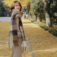 Rainbow Plaid Scarf Women's Autumn And Winter Thickened Mohair Student Couple  Contrast Color Matching  Thickened sku image 27