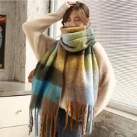 Rainbow Plaid Scarf Women's Autumn And Winter Thickened Mohair Student Couple  Contrast Color Matching  Thickened sku image 14