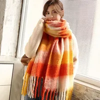 Rainbow Plaid Scarf Women's Autumn And Winter Thickened Mohair Student Couple  Contrast Color Matching  Thickened sku image 15