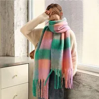 Rainbow Plaid Scarf Women's Autumn And Winter Thickened Mohair Student Couple  Contrast Color Matching  Thickened sku image 16