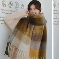 Rainbow Plaid Scarf Women's Autumn And Winter Thickened Mohair Student Couple  Contrast Color Matching  Thickened sku image 17