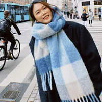 Rainbow Plaid Scarf Women's Autumn And Winter Thickened Mohair Student Couple  Contrast Color Matching  Thickened sku image 28