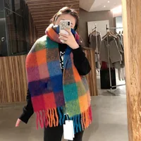 Rainbow Plaid Scarf Women's Autumn And Winter Thickened Mohair Student Couple  Contrast Color Matching  Thickened sku image 29