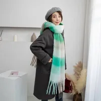 Rainbow Plaid Scarf Women's Autumn And Winter Thickened Mohair Student Couple  Contrast Color Matching  Thickened sku image 19