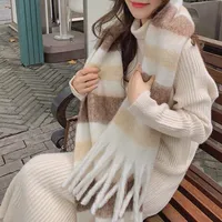 Rainbow Plaid Scarf Women's Autumn And Winter Thickened Mohair Student Couple  Contrast Color Matching  Thickened sku image 21