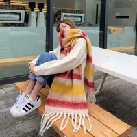 Rainbow Plaid Scarf Women's Autumn And Winter Thickened Mohair Student Couple  Contrast Color Matching  Thickened sku image 23