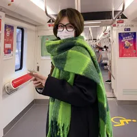Green Big Mao Plaid Scarf Women's Autumn And Winter Korean Style Japanese Style  Thickened Warm Atmosphere  Fashionable Scarf main image 1