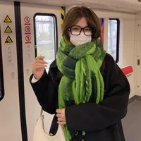 Green Big Mao Plaid Scarf Women's Autumn And Winter Korean Style Japanese Style  Thickened Warm Atmosphere  Fashionable Scarf main image 2