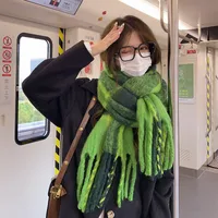 Green Big Mao Plaid Scarf Women's Autumn And Winter Korean Style Japanese Style  Thickened Warm Atmosphere  Fashionable Scarf main image 3