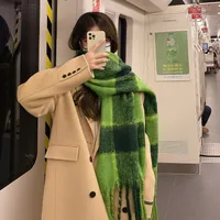 Green Big Mao Plaid Scarf Women's Autumn And Winter Korean Style Japanese Style  Thickened Warm Atmosphere  Fashionable Scarf main image 4