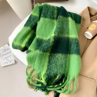 Green Big Mao Plaid Scarf Women's Autumn And Winter Korean Style Japanese Style  Thickened Warm Atmosphere  Fashionable Scarf sku image 3