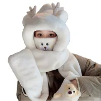 Long Bao Hat Autumn And Winter Women's Scarf Gloves -one Hooded Winter Scarf Cute Warm Plush Winter Three-piece Set main image 5