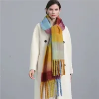 Mohair Rainbow Autumn And Winter Wool Thickened Long Net Red Sea Plaid Scarf Women's British-style  Trendy Warm-keeping · main image 1