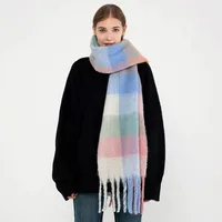 Mohair Rainbow Autumn And Winter Wool Thickened Long Net Red Sea Plaid Scarf Women's British-style  Trendy Warm-keeping · main image 2