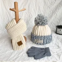Children's Hat Scarf Autumn And Winter Baby Warm Fleece-lined Hat Gloves Three-piece Set Boys And Girls Knitted Hat Trendy main image 1