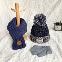 Children's Hat Scarf Autumn And Winter Baby Warm Fleece-lined Hat Gloves Three-piece Set Boys And Girls Knitted Hat Trendy main image 2