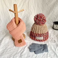 Children's Hat Scarf Autumn And Winter Baby Warm Fleece-lined Hat Gloves Three-piece Set Boys And Girls Knitted Hat Trendy main image 3