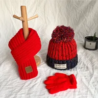 Children's Hat Scarf Autumn And Winter Baby Warm Fleece-lined Hat Gloves Three-piece Set Boys And Girls Knitted Hat Trendy main image 4