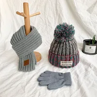 Children's Hat Scarf Autumn And Winter Baby Warm Fleece-lined Hat Gloves Three-piece Set Boys And Girls Knitted Hat Trendy main image 5
