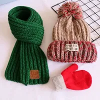 Children's Hat Scarf Autumn And Winter Baby Warm Fleece-lined Hat Gloves Three-piece Set Boys And Girls Knitted Hat Trendy sku image 7