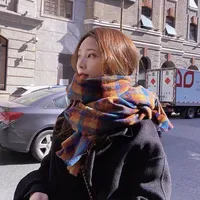 Plaid Scarf Women's Autumn And Winter Korean Style Long Student Couple Shawl Warm  Cute Internet Celebrity Thick Scarf main image 1