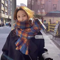 Plaid Scarf Women's Autumn And Winter Korean Style Long Student Couple Shawl Warm  Cute Internet Celebrity Thick Scarf main image 2