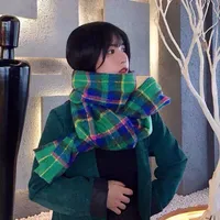 Plaid Scarf Women's Autumn And Winter Korean Style Long Student Couple Shawl Warm  Cute Internet Celebrity Thick Scarf main image 3