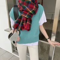 Plaid Scarf Women's Autumn And Winter Korean Style Long Student Couple Shawl Warm  Cute Internet Celebrity Thick Scarf sku image 2