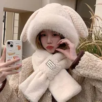 Long Bao Hat Autumn And Winter Women's Scarf Gloves -one Hooded Winter Scarf Cute Warm Plush Winter Three-piece Set sku image 1